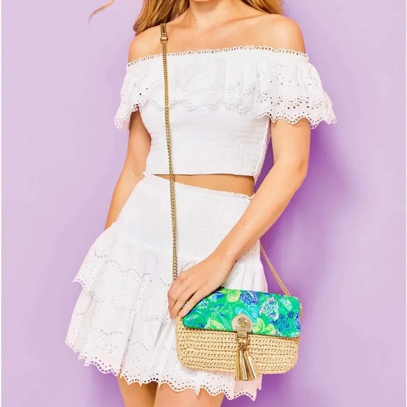 LILLY PULITZER Botanical Garden Straw Crossbody Flutter Clutch - Picture 15 of 17